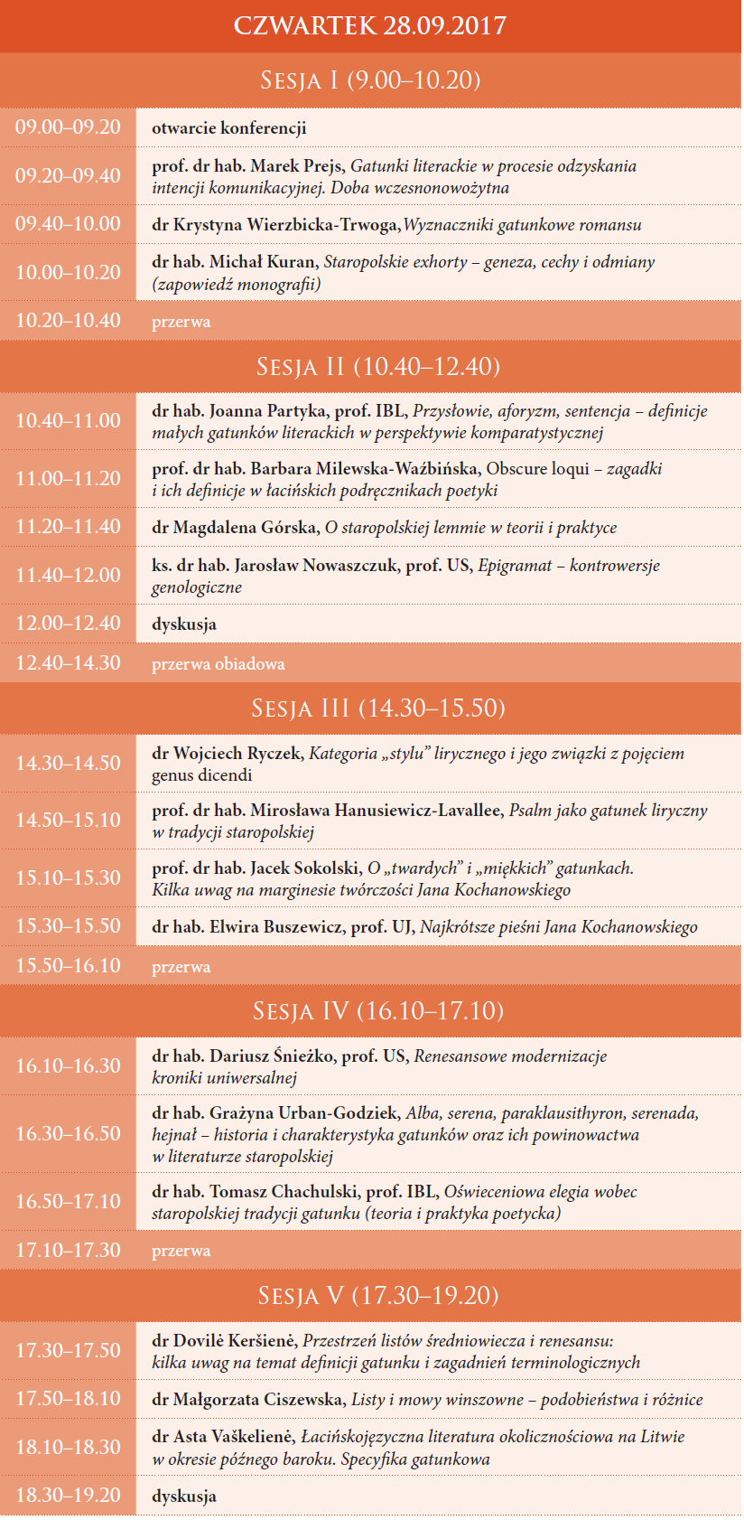 Program konferencji Jaki to gatunek - czwartek