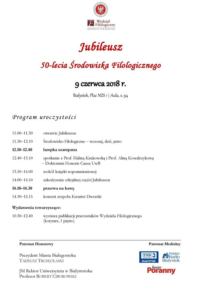 Program obchodów 50-lecia środowiska filologicznego