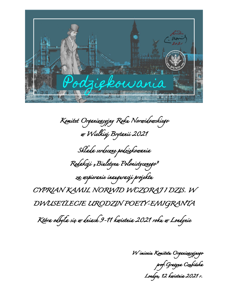 Podziękowanie za objęcie patronatem medialnym