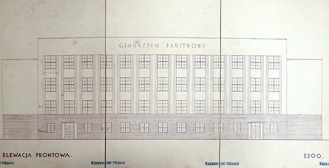 Trzeci projekt Państwowego Gimnazjum imienia Tadeusza Kościuszki w Łucku. Architekt Kazimierz Tołłoczko
